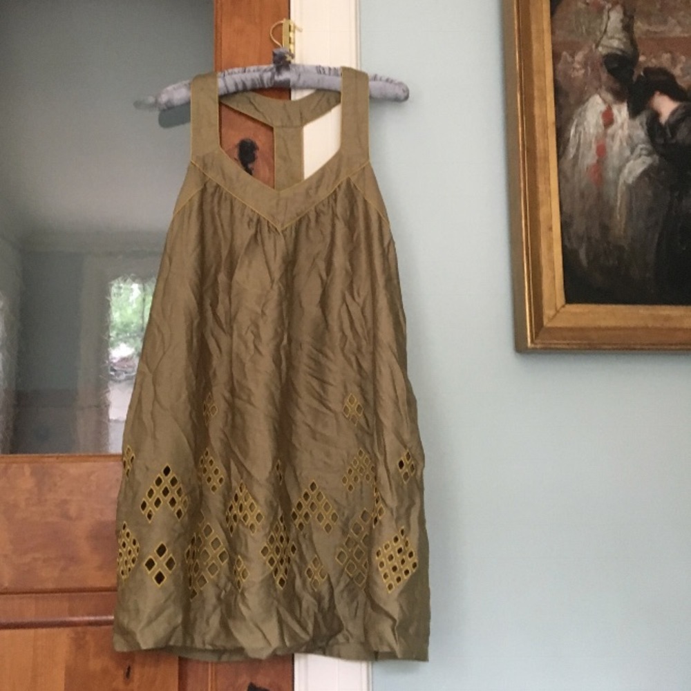 French Connection Olive Green Embroidered Shift Dress